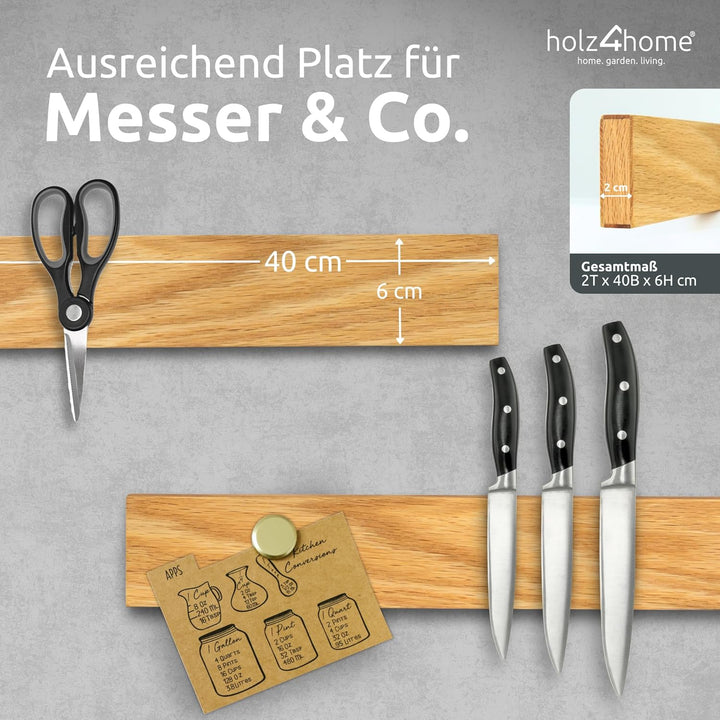 holz4home® Magnetleiste Messer Eichenholz 40x6 cm I Messerleiste magnetisch zum Kleben oder Schraube
