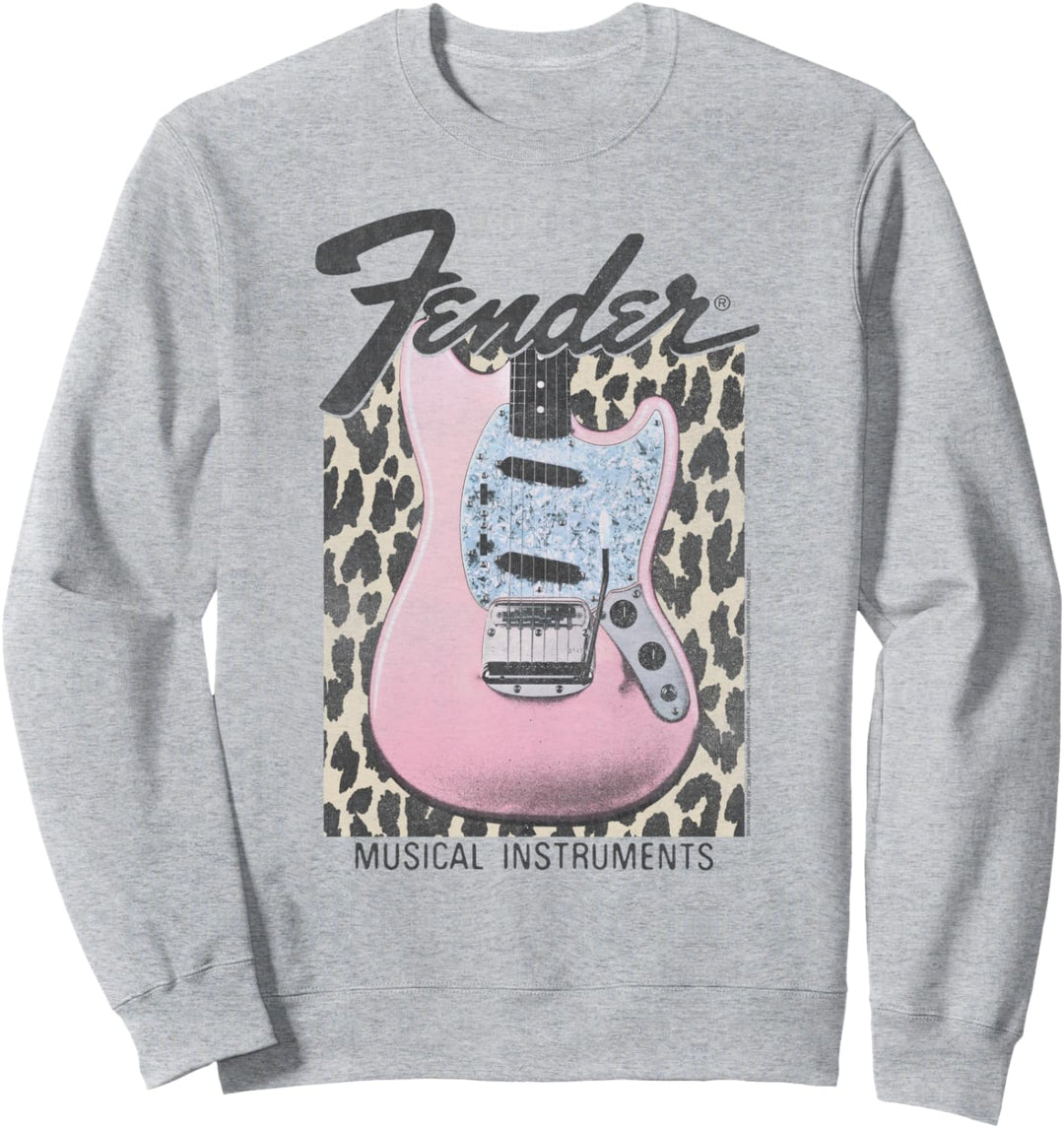 Fender Pink Grunge Leopard Guitar & Logo Sweatshirt