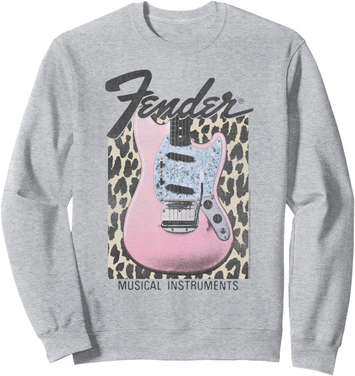 Fender Pink Grunge Leopard Guitar & Logo Sweatshirt