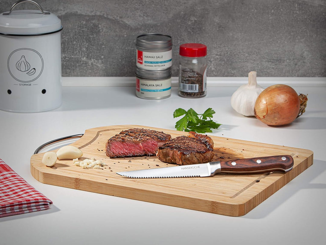 Hanseküche Steakmesser Set – 6x Hochwertige Steakmesser mit Holzgriff – Edles Besteck Set aus rostfr