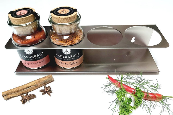 HL-Perfektion-in-Edelstahl Gewürzregal kompatibel für 4x Ankerkraut Korkengläser aus massiven Edelst