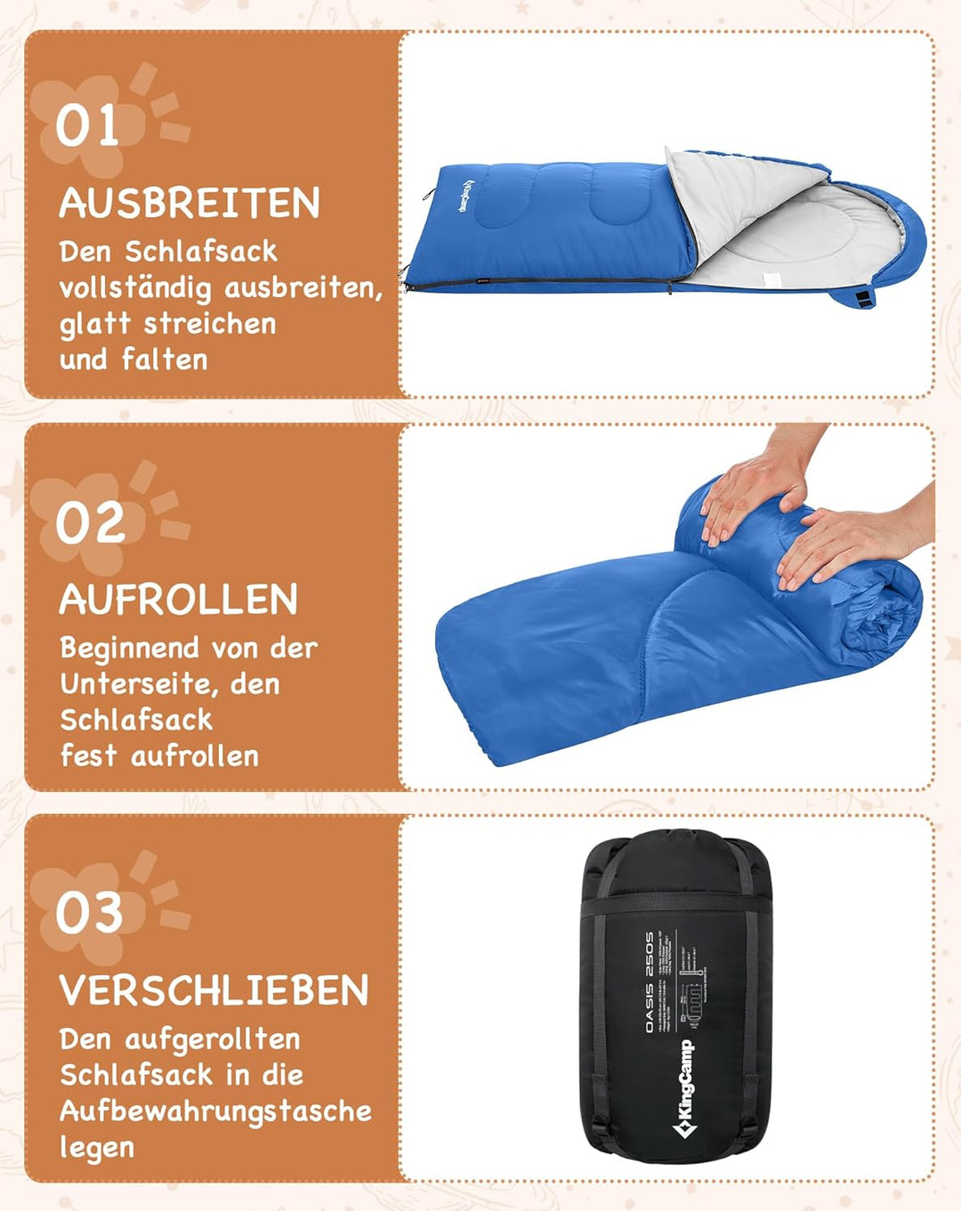 KingCamp Schlafsack Deckenschlafsack Camping Outdoor 3-4 Jahreszeiten für Erwachsene Kinder Ultralei