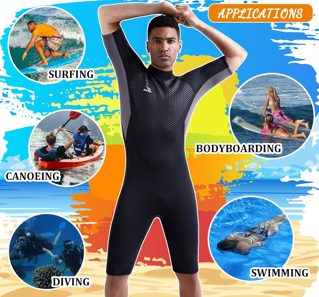 Neoprenanzug Damen und Herren Kurz 3mm für Herren Rückenreissverschluss zum Tauchen, Schnorcheln, Su