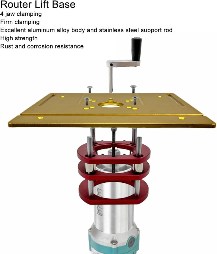 Frästisch-Hebesystem Oberfräserheber Router Lift 4-Klemm-Fräser-Hebebasis mit Griff für 64-mm- Bis 6