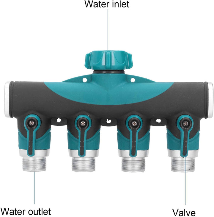Oumefar Benutzerfreundlicher 4-Wege-Gartenschlauchverteiler , Schlauchverteiler für Gartenmetallvent