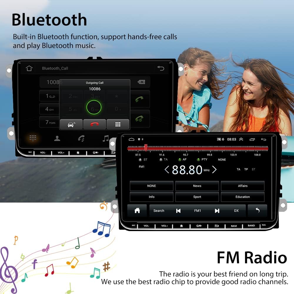 Hikity 9 Zoll Touchscreen Android Autoradio für VW Golf 5 Golf 6 Passat Polo Tiguan Caddy mit CarPla
