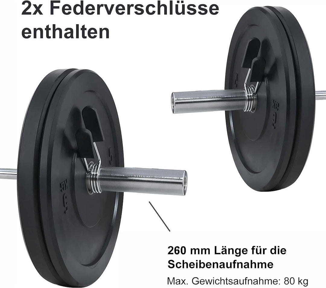 wuuhoo® Langhantelstange Sergio – 150cm Hantelstange 50mm bis 80 KG, olympische Scheibenaufnahme, La