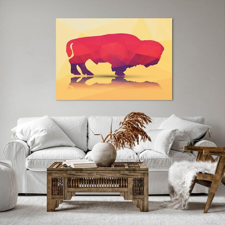 Bilder auf Leinwand 100x70cm Leinwandbild Bison Illustration Bunt Grafik Gross Wanddeko Bild Schlafz