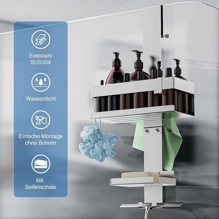 UUlioyer Duschablage zum Hängen mit Seifenhalter, Duschregal aus Edelstahl SUS304 ohne Bohrer für Ra