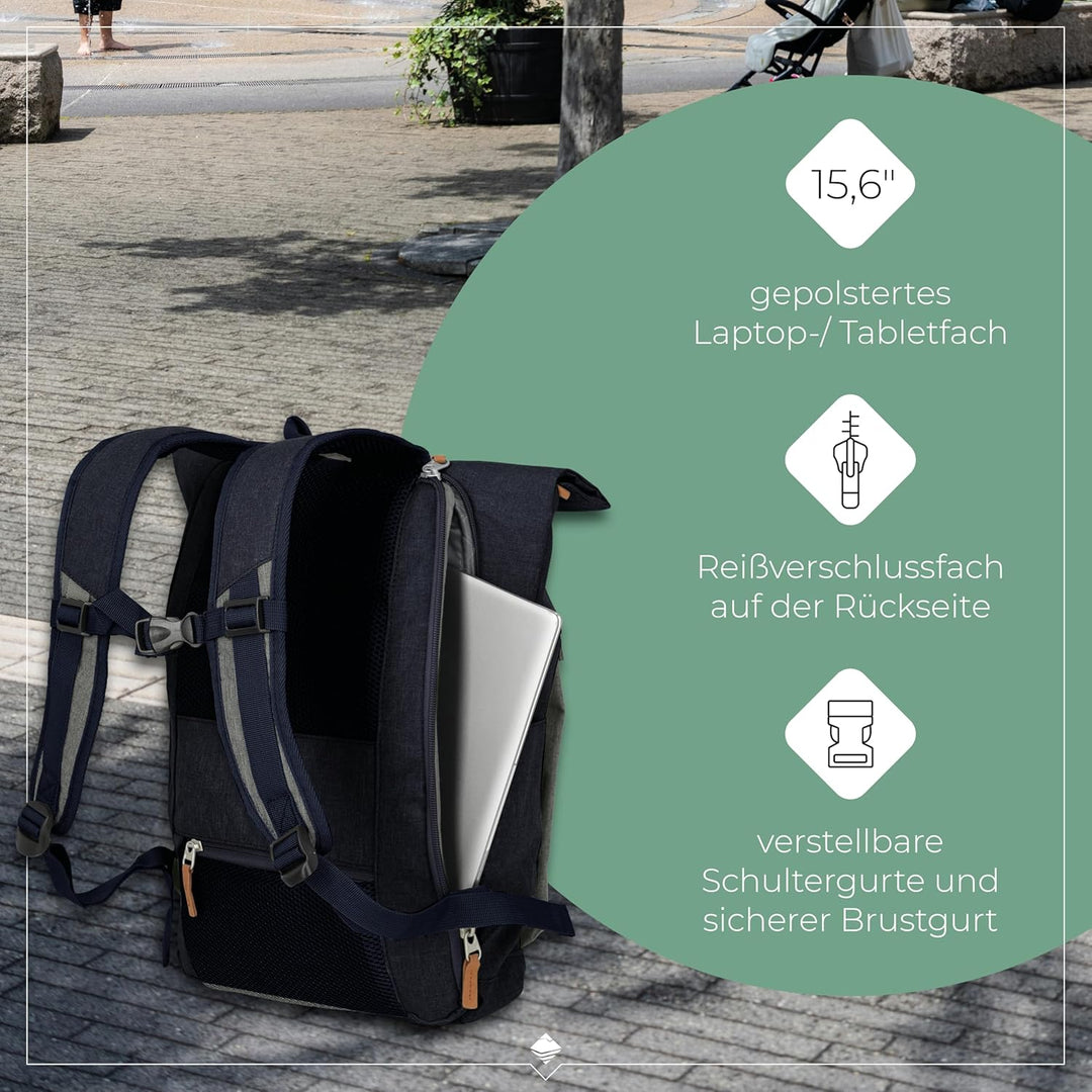 travelite Handgepäck Rucksack mit Laptop Fach 15,6 Zoll, Gepäck Serie BASICS Daypack Rollup: Praktis