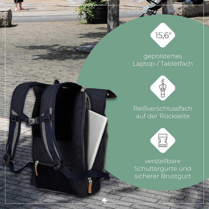 travelite Handgepäck Rucksack mit Laptop Fach 15,6 Zoll, Gepäck Serie BASICS Daypack Rollup: Praktis