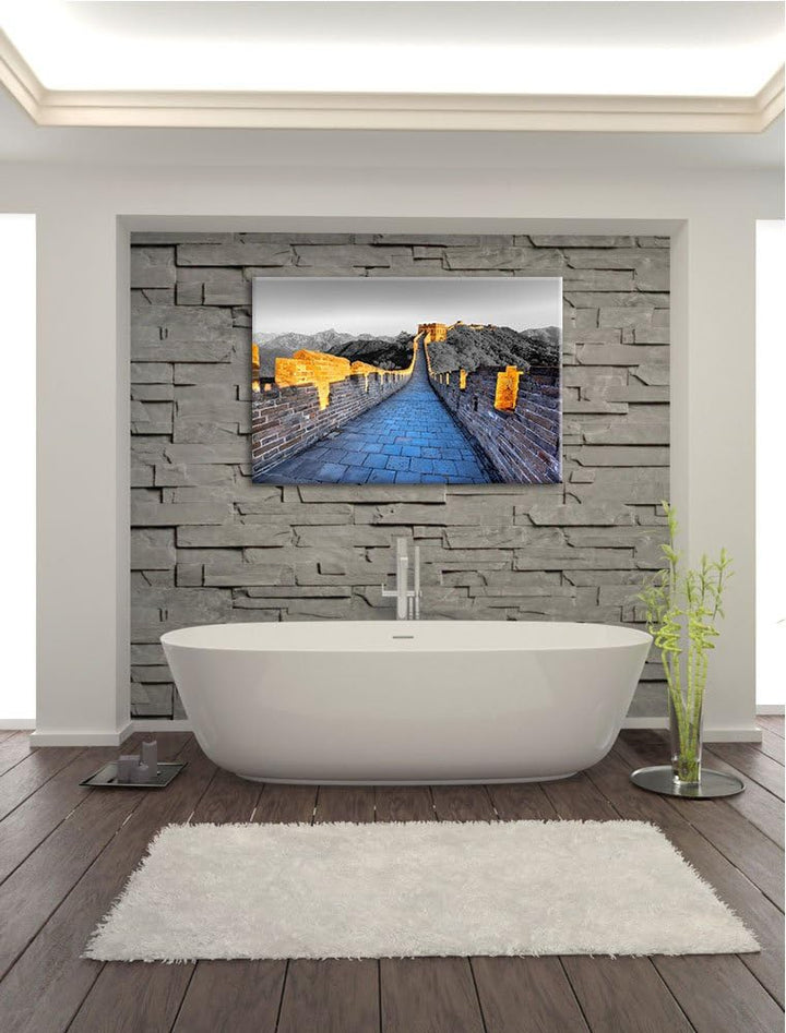 prächtige chinesische Mauer schwarz/weiss Format: 100x70 auf Leinwand, XXL riesige Bilder fertig ger