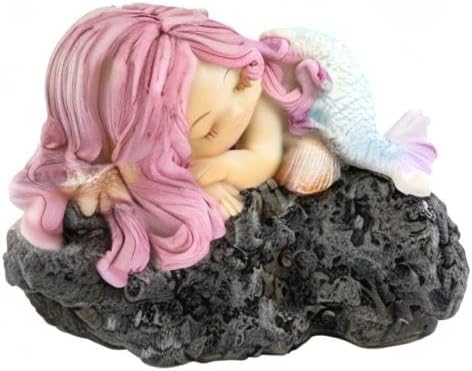 Top Collection Miniatur-Statue für Feengarten und Terrarium, schlafende kleine Meerjungfrau auf Fels