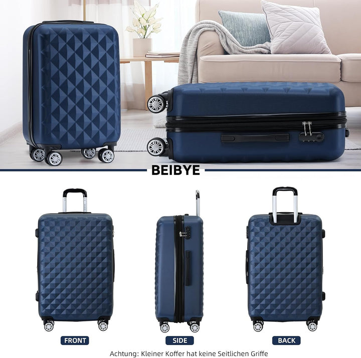 BEIBYE Zwillingsrollen 2066 Hartschale Trolley Koffer Reisekoffer Gepäck M-L-XL-Set (Dunkelblau, XL)