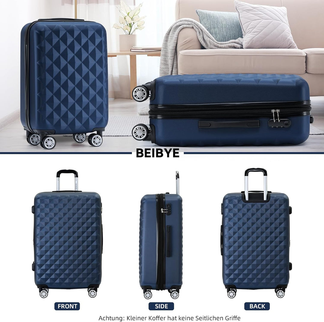 BEIBYE Zwillingsrollen 2066 Hartschale Trolley Koffer Reisekoffer Gepäck M-L-XL-Set (Dunkelblau, L),