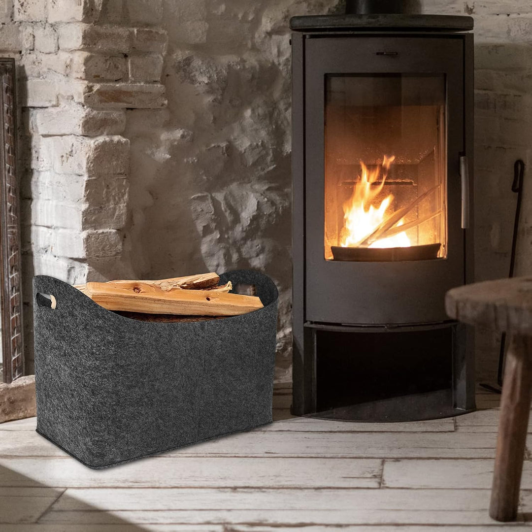 UISEBRT 2 Stück Kaminholztasche aus Filz Holzkorb XL Kaminholzkorb Holztasche mit verstärkten Griffe