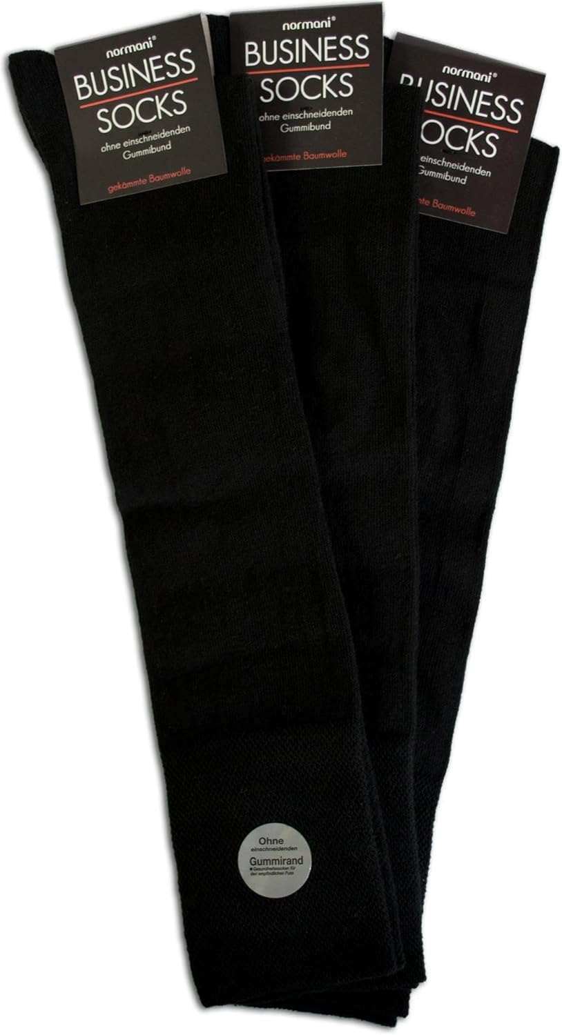 normani 6 Paar Original Business Kniestrümpfe Baumwolle mit Elasthan ohne Gummidruck Farbe Schwarz o