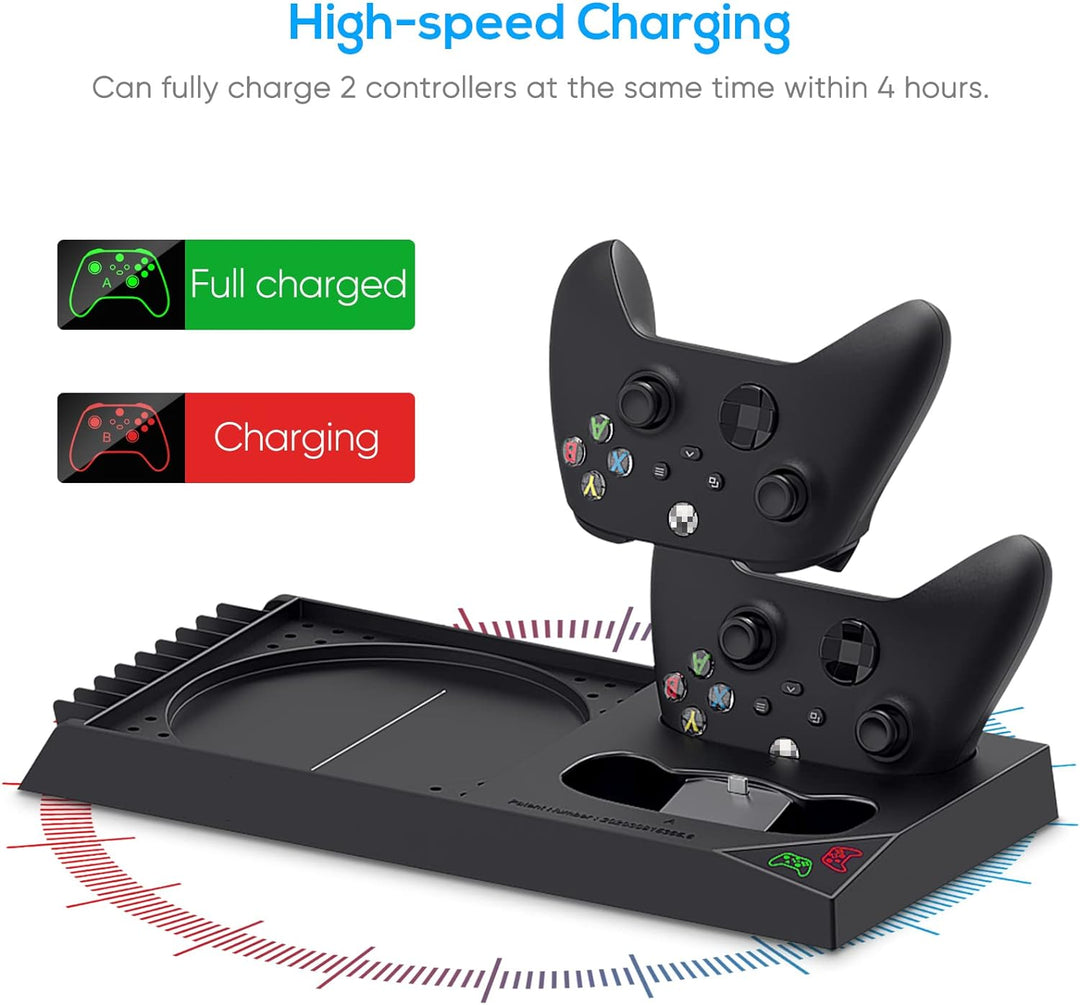FYOUNG Ständer für Xbox Series X mit Lüfter Kühler und Controller Ladestation, Kühlständer und 1400m