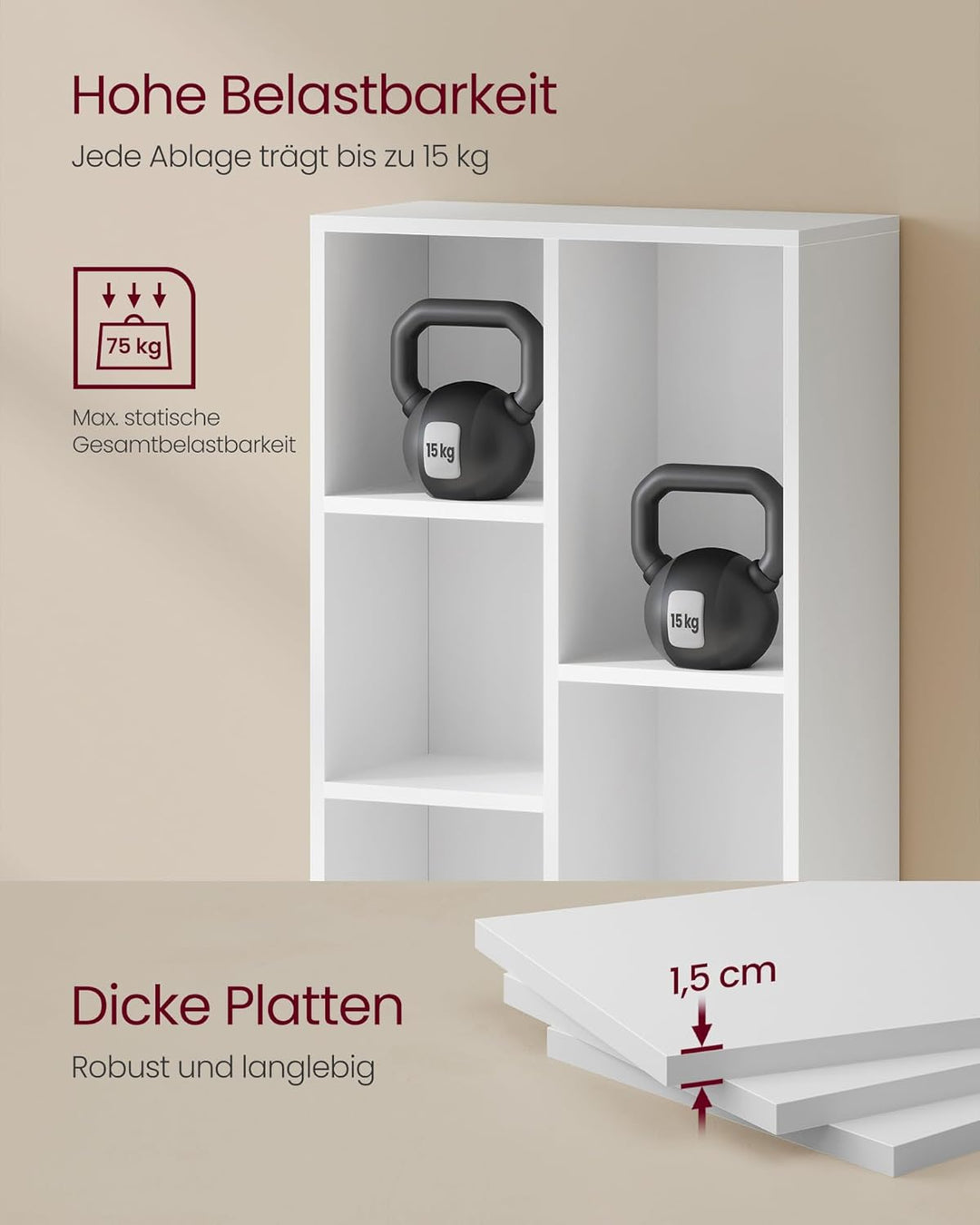 VASAGLE Bücherschrank, Bücherregal, mit 5 Fächern, Büroregal, Würfelregal, Standregal, für Wohnzimme