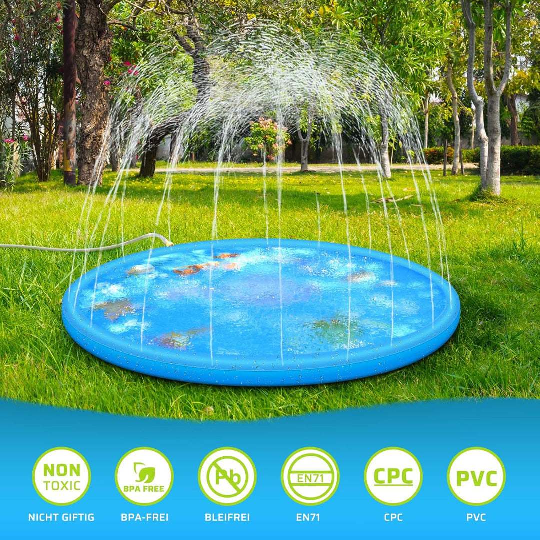 Anpro 170CM Splash Pad, Sprinkler Wasser-Spielmatte Splash Play Matte mit 15 Anti-Rutsch-Streifen, S