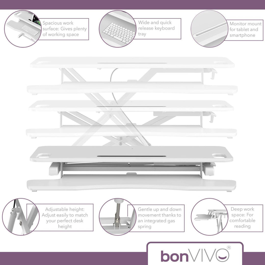 bonVIVO Höhenverstellbarer Schreibtisch-Aufsatz 95 x 40 - Sit-Stand-Erhöhung Macht Jede Workstation