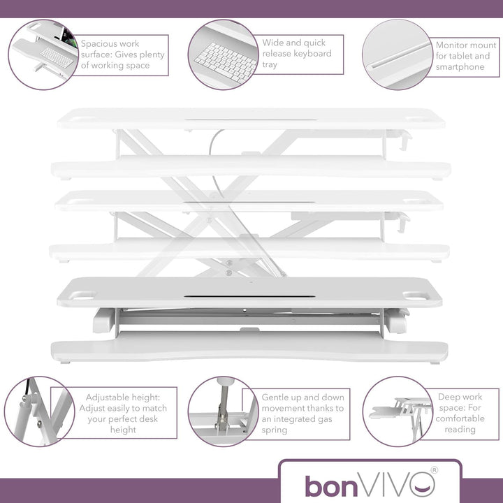 bonVIVO Höhenverstellbarer Schreibtisch-Aufsatz 95 x 40 - Sit-Stand-Erhöhung Macht Jede Workstation