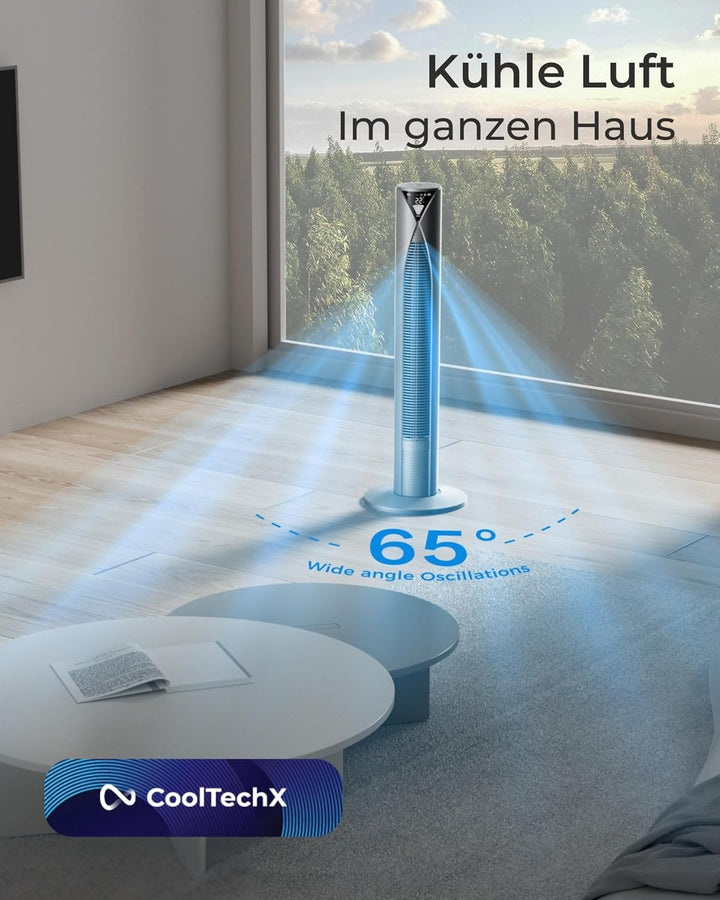 CoolHome CF2206 Turmventilator - Ventilator mit Fernbedienung - 96 CM - Dimmbares LED Display - Grau