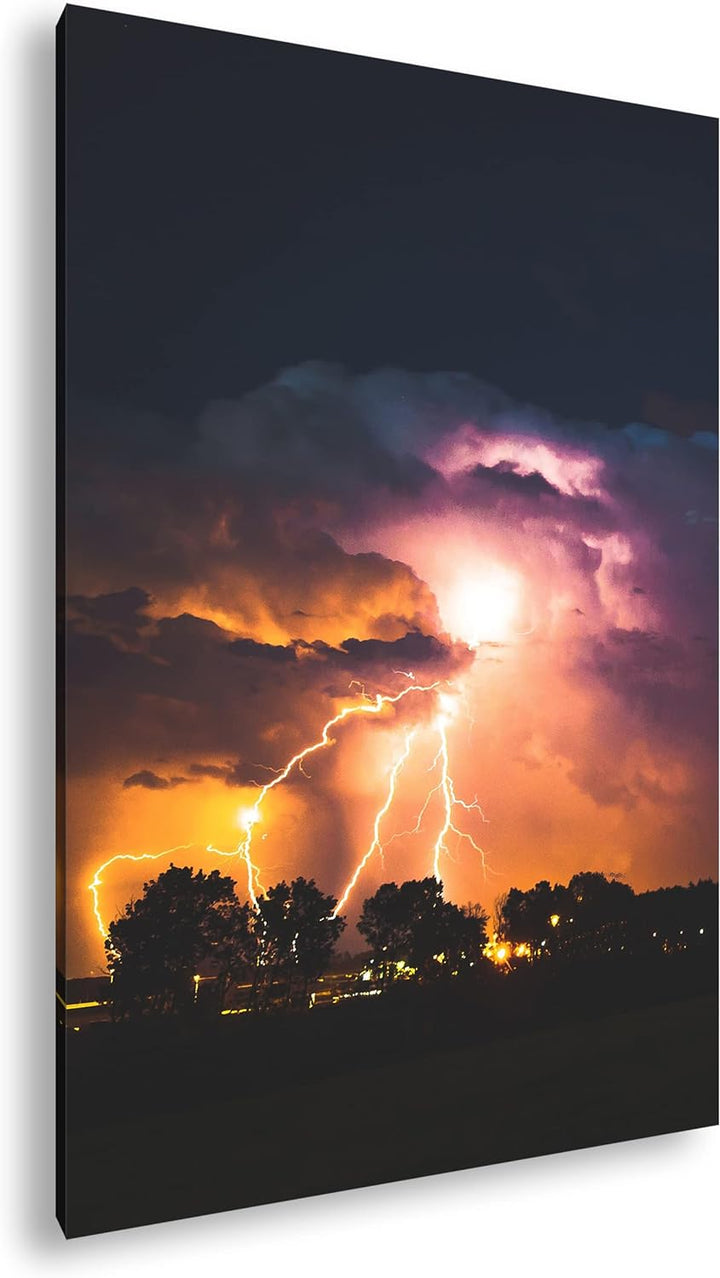 deyoli stürmische Blitze Format: 80x60 cm als Leinwandbild, Motiv fertig gerahmt auf Echtholzrahmen,