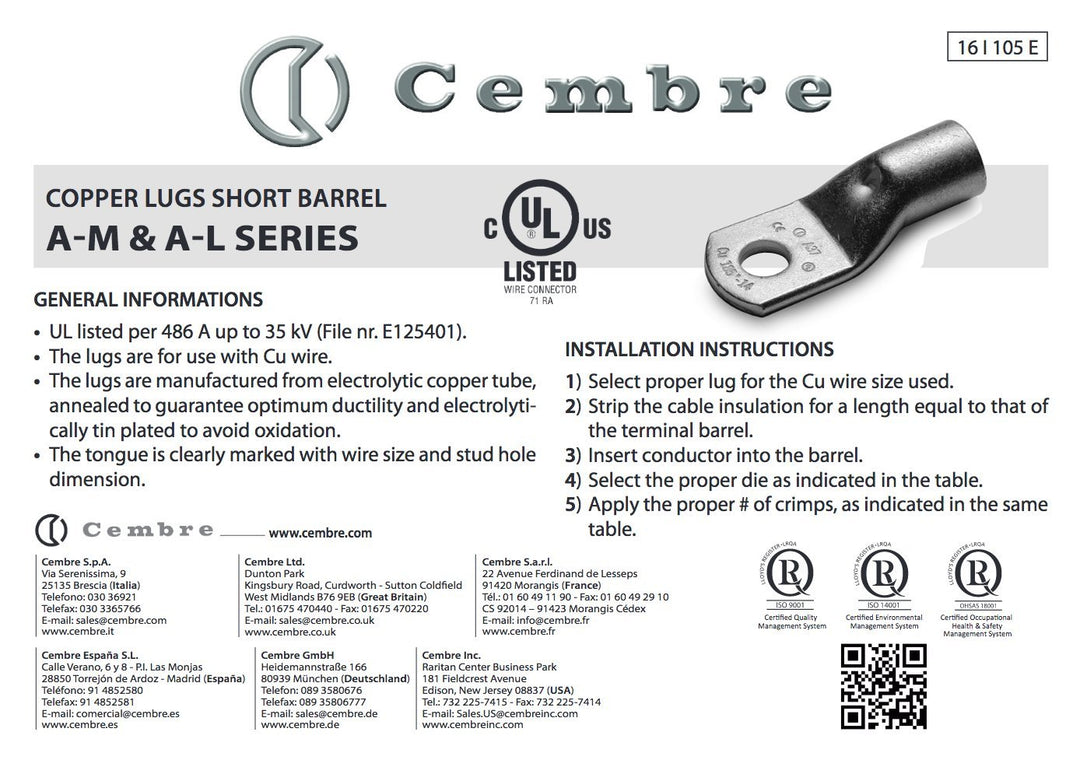 Sortiment Kasten Rohrkabelschuhe Set unisoliert 25-50mm² 68 Quetschverbinder I Industriequalität
