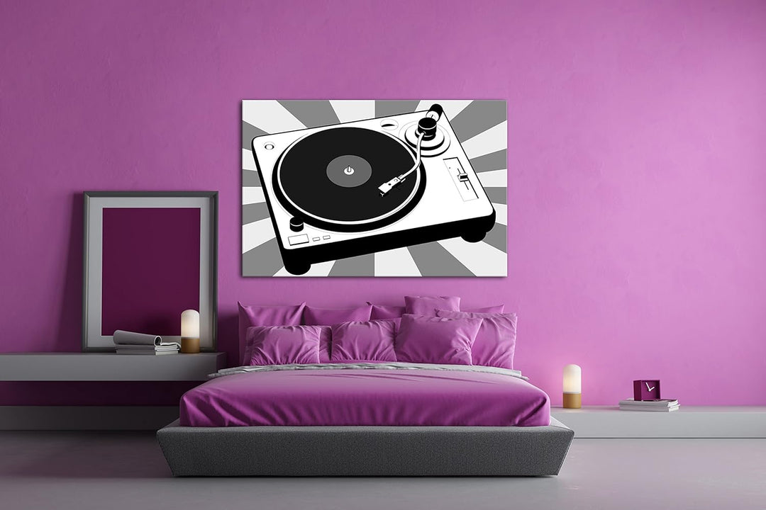 deyoli moderne Drehscheibe für Musik Effekt: Schwarz/Weiss im Format: 80x60 als Leinwandbild, Motiv