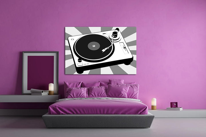deyoli moderne Drehscheibe für Musik Effekt: Schwarz/Weiss im Format: 80x60 als Leinwandbild, Motiv