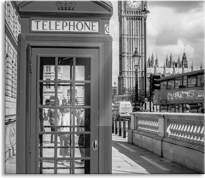 Telefonzelle in London Herdabdeckplatte & Spritzschutz aus Echtglas | Für Herd-Kochfelder | 60x52 cm