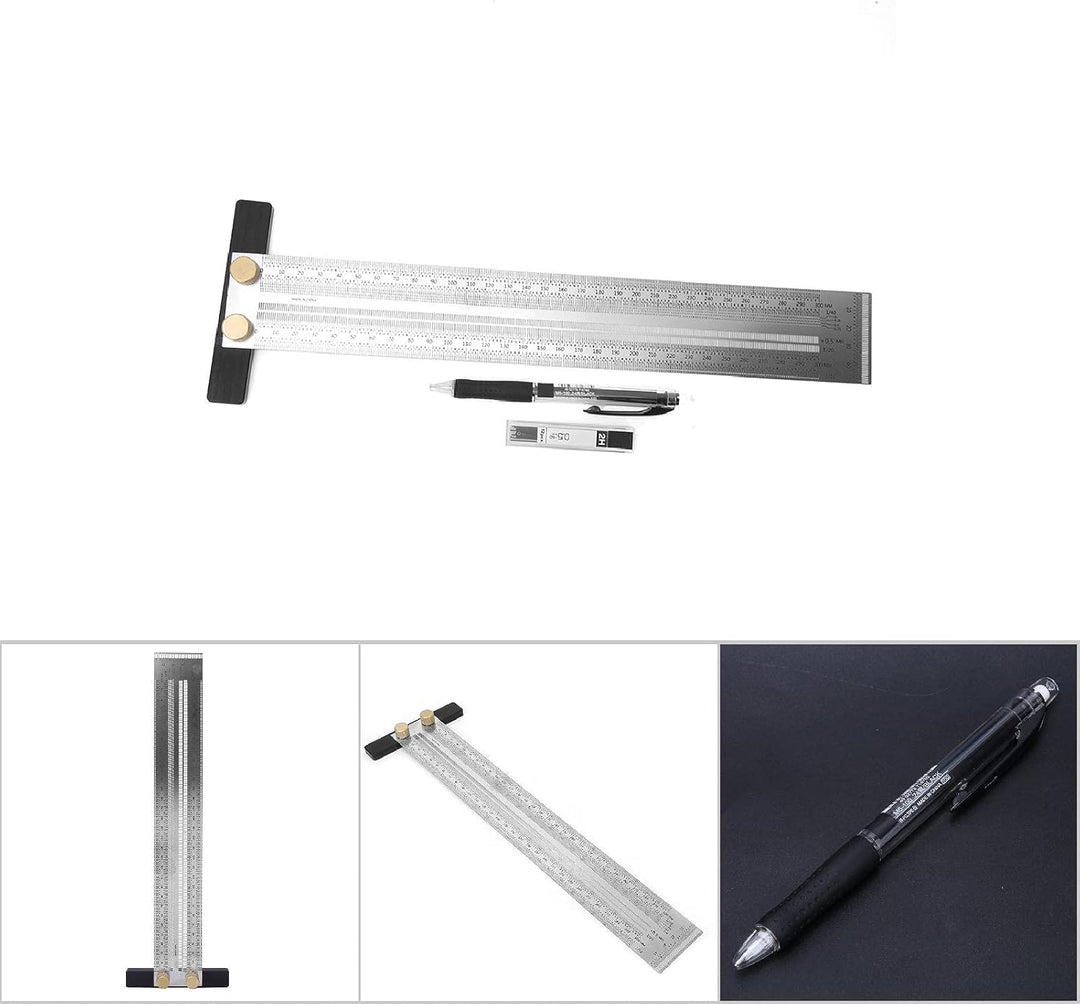 Anreisslineal Edelstahl T-Loch Lineal Präzisionsmarkierung T-Rule Carpenter Messwerkzeug zum Positio