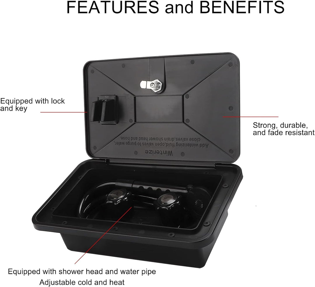 Tissting RV Aussendusche Box Kit, Aussenduschkabine Heiss Kaltschalter RV Duschkopf mit 1,5m Metalls