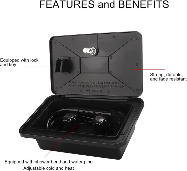 Tissting RV Aussendusche Box Kit, Aussenduschkabine Heiss Kaltschalter RV Duschkopf mit 1,5m Metalls