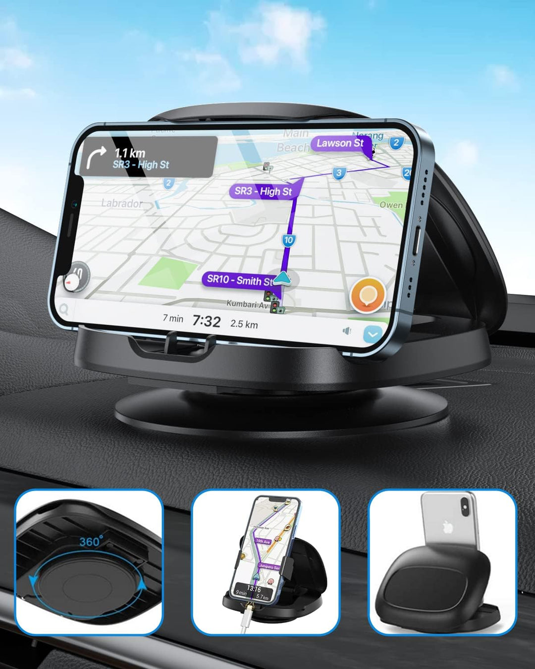 Handyhalterung Auto, 360° Drehbar Handy Halterung Auto, Armaturenbrett Auto Handyhalterung Mit Klebe