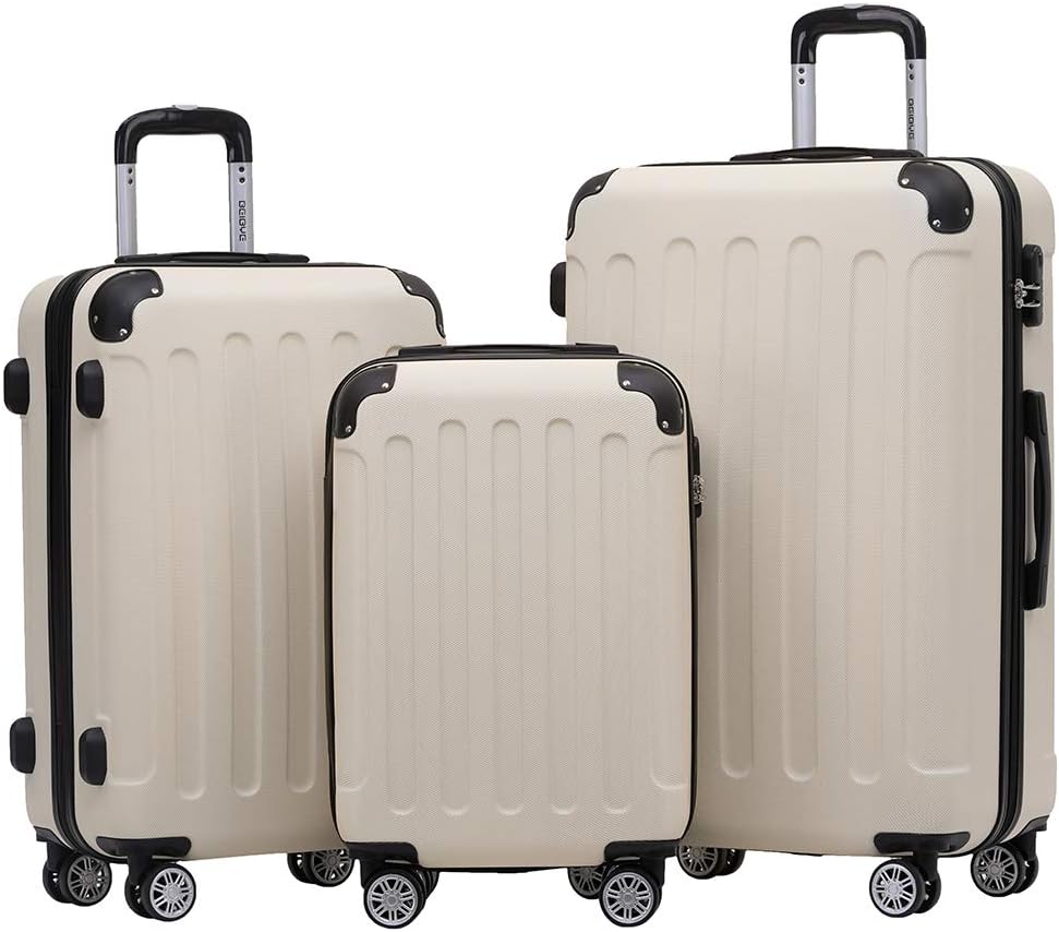 BEIBYE- Hartschalenkoffer Koffer Trolley Rollkoffer Reisekoffer Zahlenschloss 4 Zwilings-Rollen (Cre