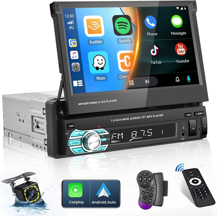 Autoradio Carplay 1 DIN Android Auto Bluetooth 1 Din Autoradio mit 7 Zoll Bildschirm Ausfahrbarem Di