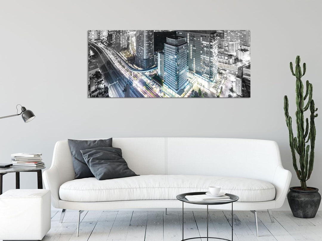 Glasbild Panorama | Wandbild aus Echtglas | Moderne Architektur in Tokio | 100x40 cm | inkl. Aufhäng
