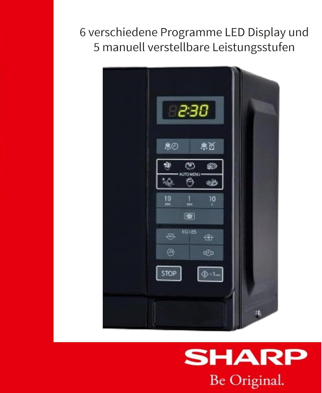 Sharp R242BKW Solo-Mikrowelle / 20 L / 800 W / 5 Leistungsstufen / 8 Automatikprogramme / Gewicht un