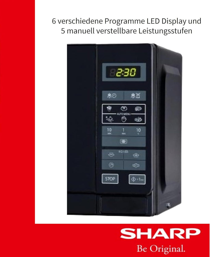 Sharp R242BKW Solo-Mikrowelle / 20 L / 800 W / 5 Leistungsstufen / 8 Automatikprogramme / Gewicht un
