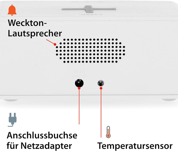 ADE CK2010 digitaler Wecker, kabelloses induktives Laden QI Smartphone 10W, mit Ladestation Wireless