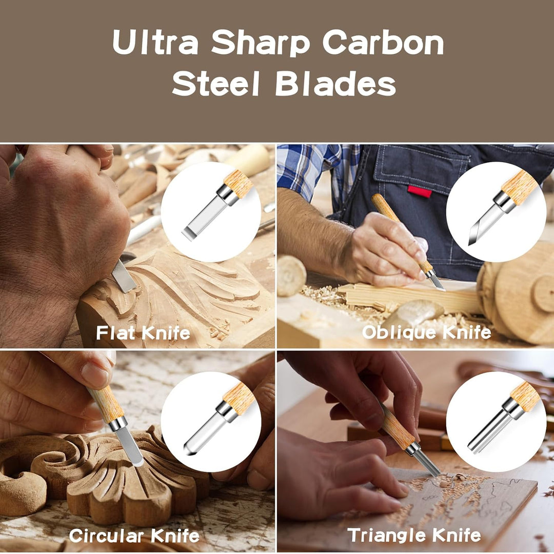HOMCA Holz Schnitzwerkzeug Set, 23 in 1 Schnitzset mit 7 Schnitzmesser fĂŒr Kinder&Erwachsene, Holzwe