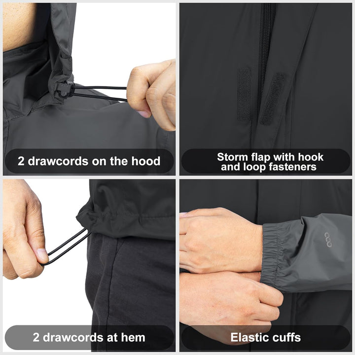 33,000ft Regenjacke Herren Leicht Wasserdicht Faltbare Regenmantel mit Kapuze Fahrrad Rain Windbreak