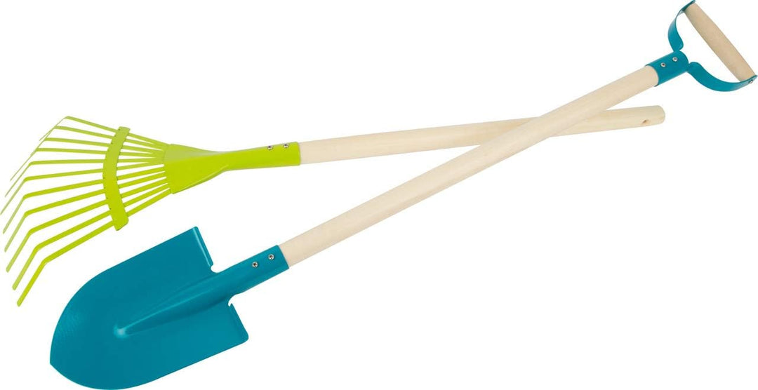 small foot 11626 Gartenwerkzeug-Set Duo mit Holzstiel, inkl. Spaten und Rechen, Outdoor Gartengeräte