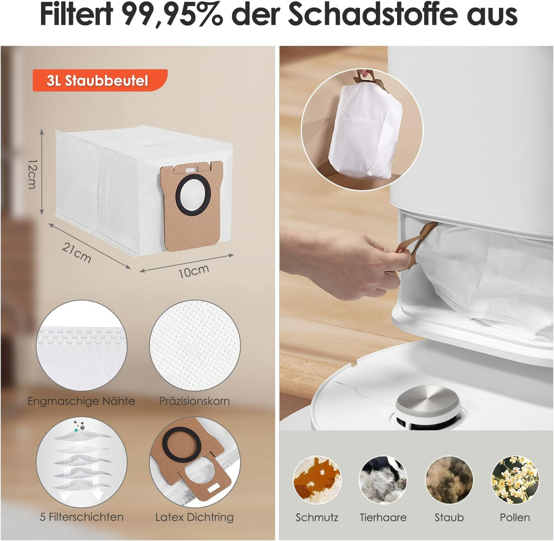 Zubehörset für Dreame L10s Ultra / L10 Ultra, 4*Mopp Wischpad 6* Staubbeutel 1*Hauptbürste 4*Seitenb