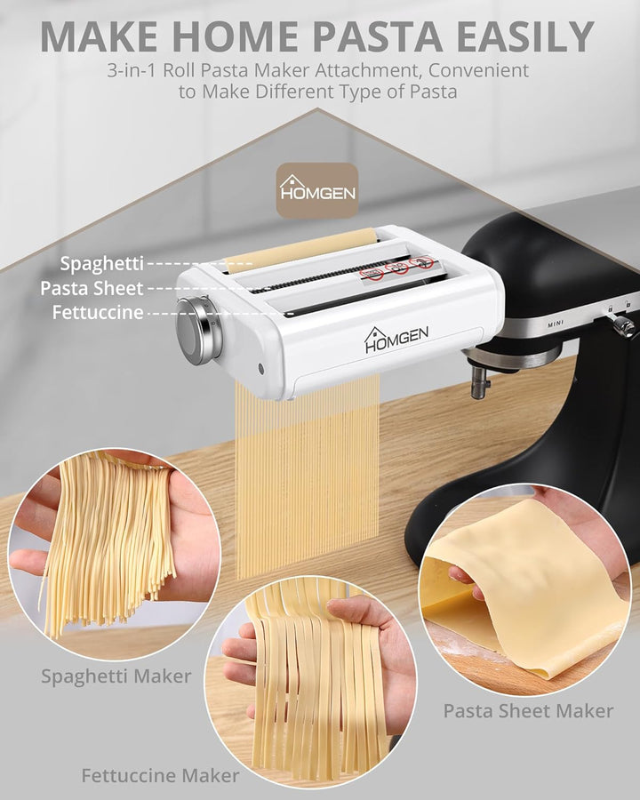 HOMGEN Kitchen Aid Nudelaufsatz Set 3-IN-1 Kitchenaid Nudelmaschine Pasta Spaghetti