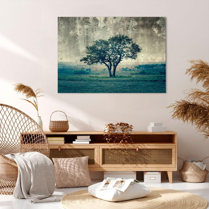 Bilder auf Leinwand 100x70cm Leinwandbild mit Rahmen Baum Natur Feld Gross Wanddeko Bild Schlafzimme
