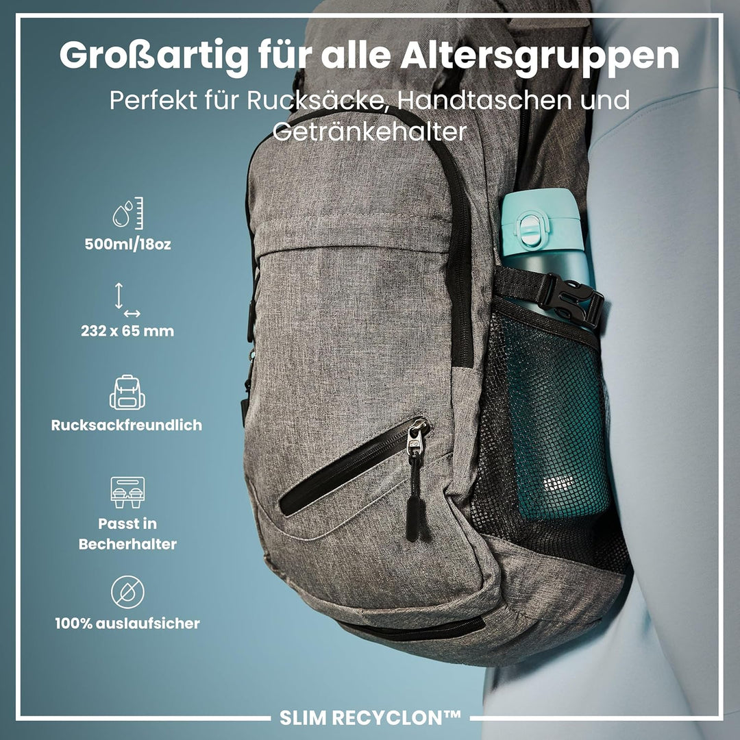 ion8 Trinkflasche, 500 ml, Auslaufsicher, Einhandöffnung, Sichere Verriegelung, Spülmaschinenfest, B