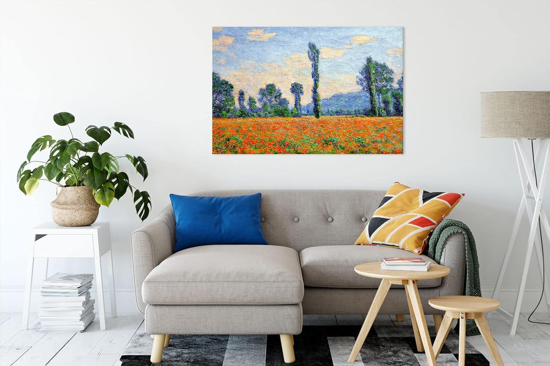 Claude Monet - Mohnfeld Giverny als Leinwandbild/Grösse: 100x70 cm/Wandbild/Kunstdruck/fertig bespan